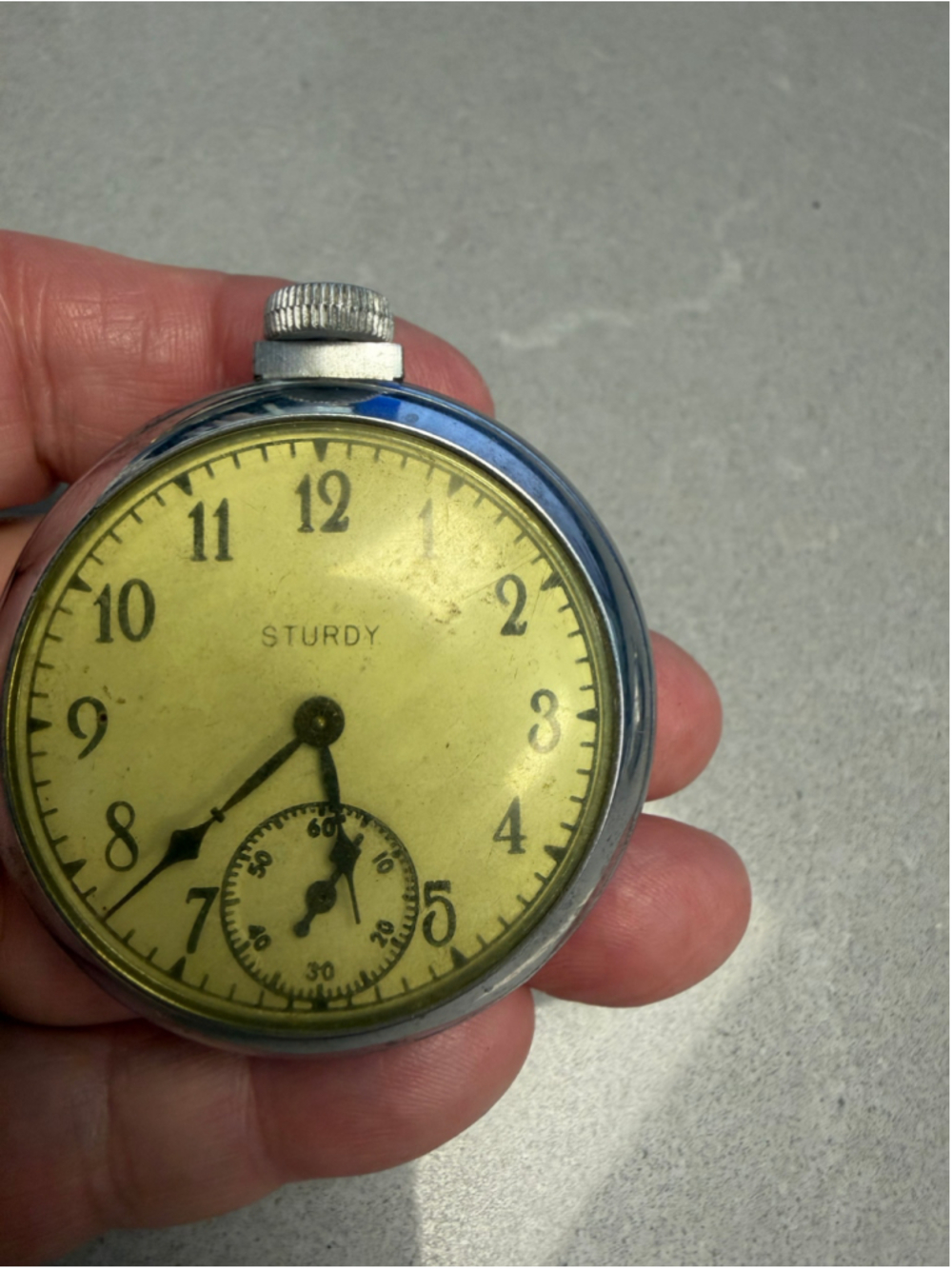 Vintage Sturdy Pocket Watch E Ingraham Mechanical Yellow Dial Non Working Repair